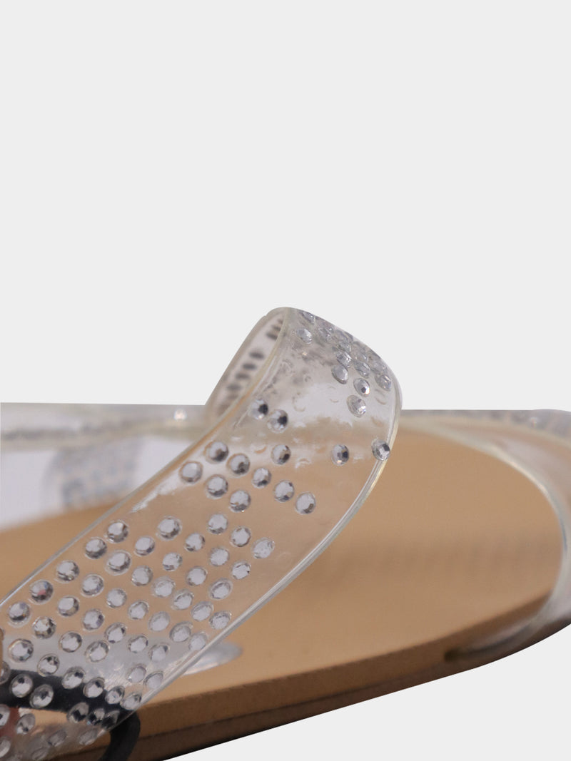 Zara Flat Vinyl Slider Sandals With Rhinestones - Clear