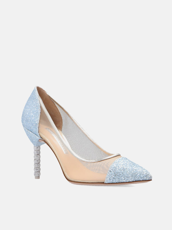 Sophia Webster Jasmine Crystal Mid Pumps - Ice Blue Glitter & Mesh