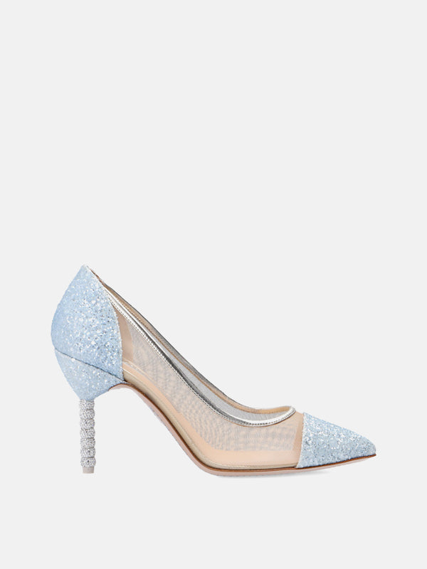 Sophia Webster Jasmine Crystal Mid Pumps - Ice Blue Glitter & Mesh