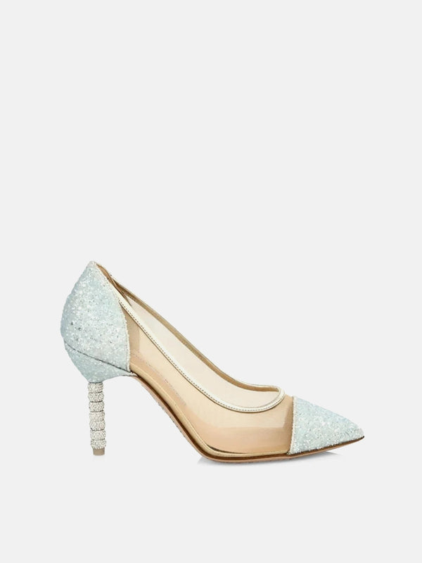 Sophia Webster Jasmine Crystal Mid Pumps - Silver Glitter & Mesh