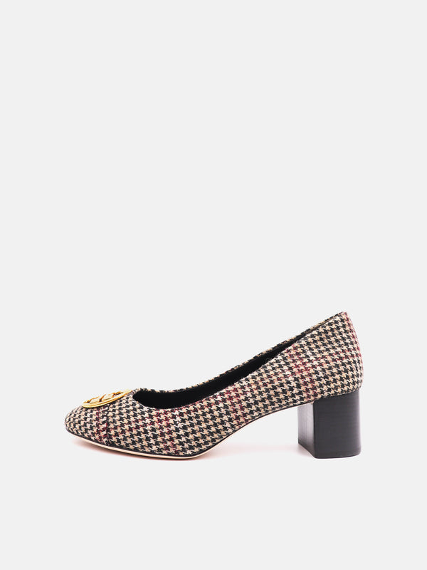 Tory Burch Chelsea 50mm Cap-Toe Pump Scotts Houndstooth - Cream