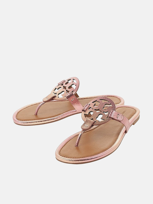 Tory Burch Miller Metallic Embossed Snake Leather Sandal - Coral