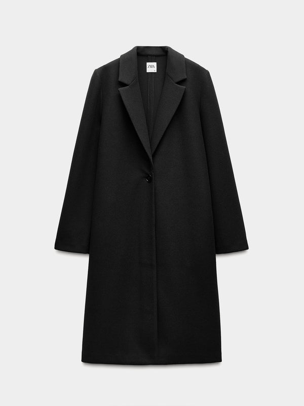 Zara Buttoned Soft Coat - Black