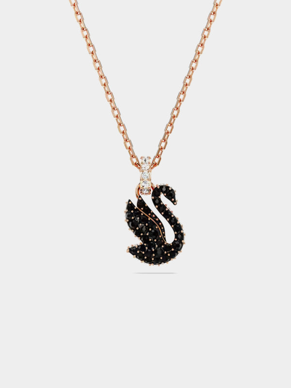 Swarovski Swan Pendant, Small, Black, Rose Gold-Tone Plated