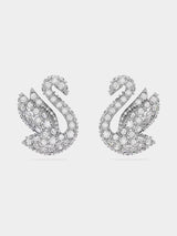 Swarovski Swan Stud Earrings, White, Rhodium Plated