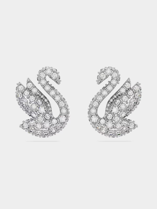 Swarovski Swan Stud Earrings, White, Rhodium Plated