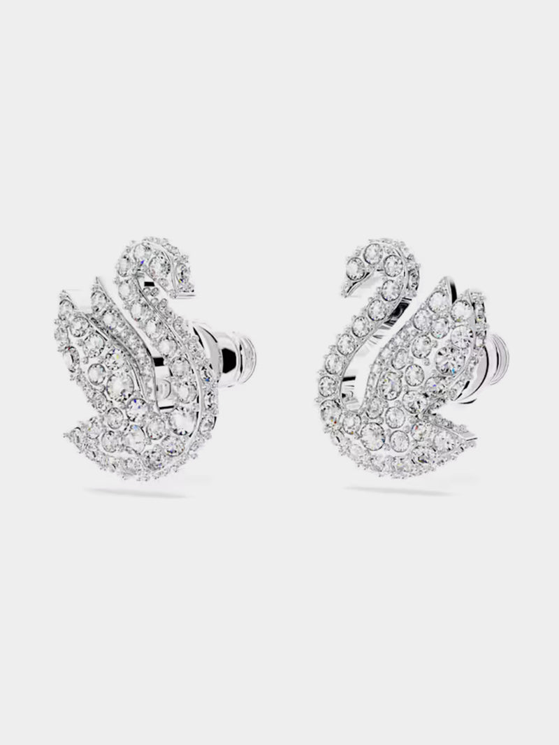 Swarovski Swan Stud Earrings, White, Rhodium Plated