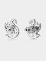 Swarovski Swan Stud Earrings, White, Rhodium Plated