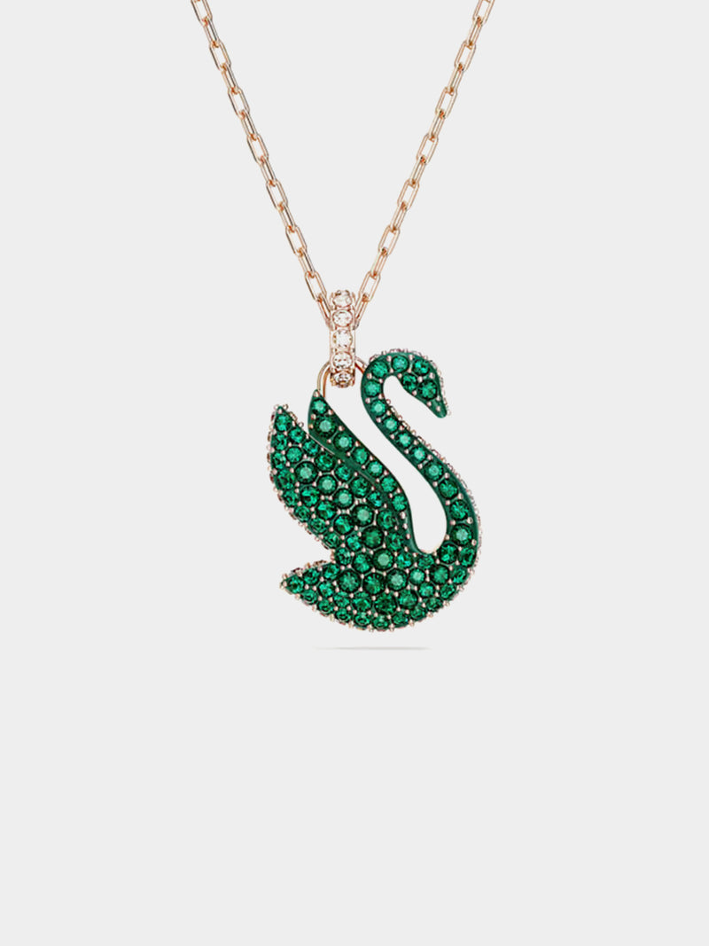 Swarovski Swan Pendant, Medium, Green, Rose Gold-Tone Plated