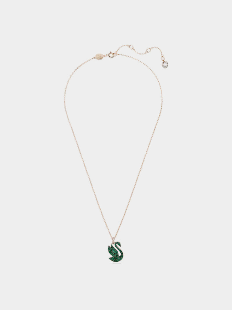 Swarovski Swan Pendant, Medium, Green, Rose Gold-Tone Plated