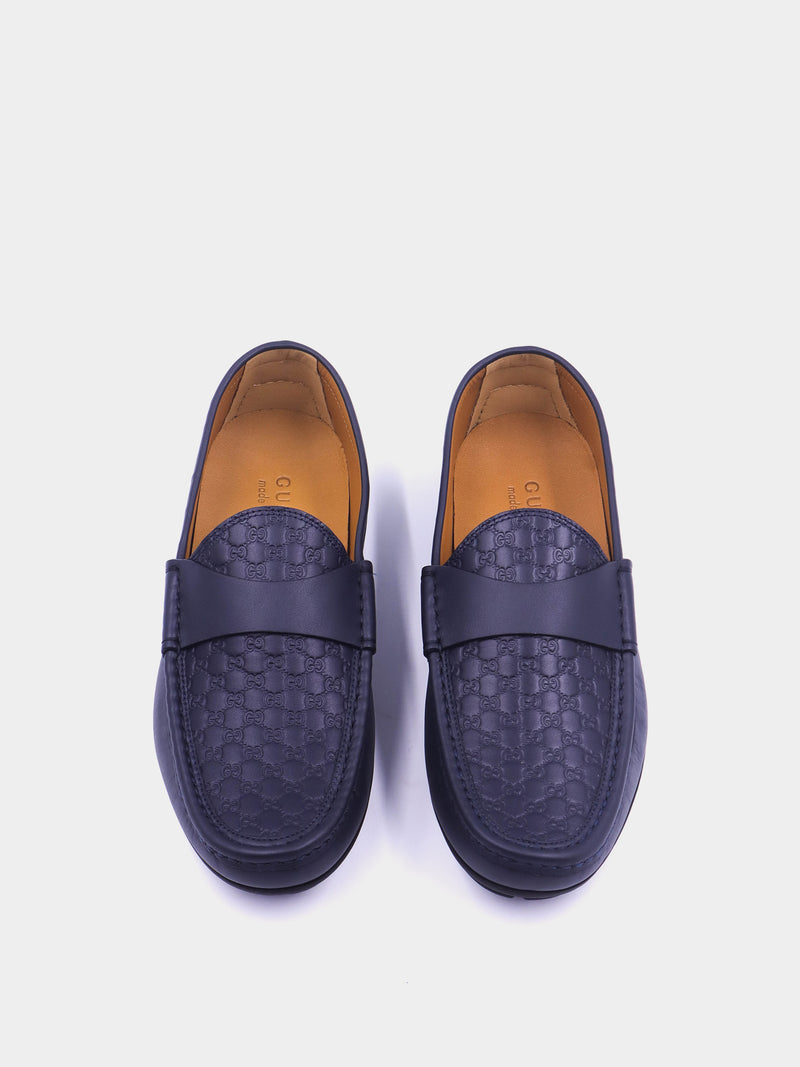 Gucci Mocca Logo Monogram Loafers - Navy