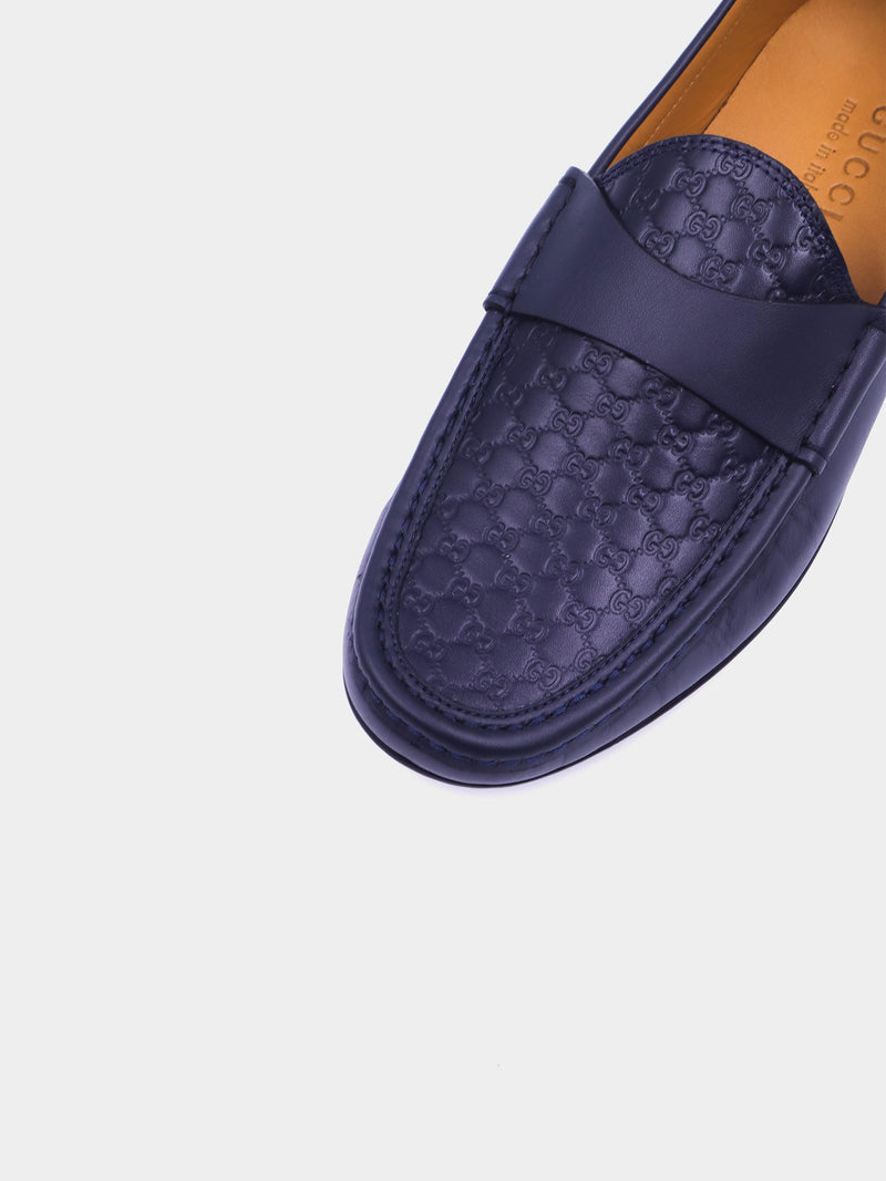 Gucci Mocca Logo Monogram Loafers - Navy